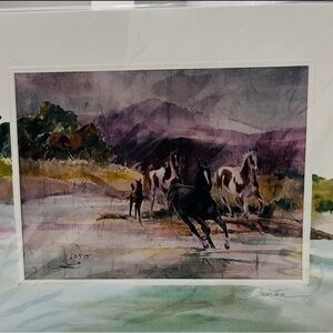 Lori Quarton Lithograph The Crossing Horses‎ 63/575 Matted Signed Art